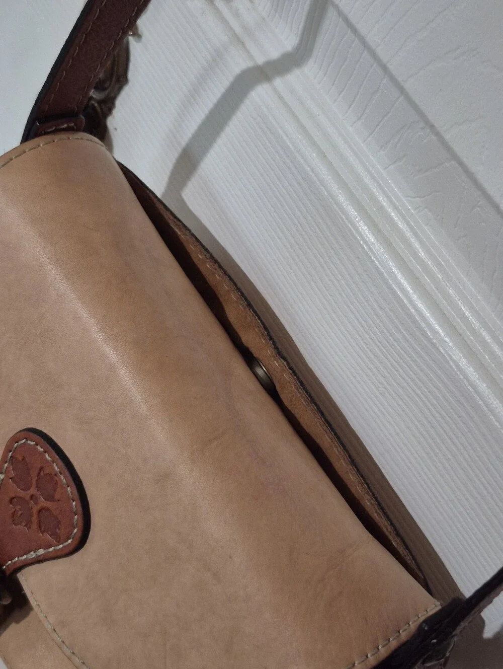 Patricia Nash Small Leather Camel Beige Crossbody Satchel